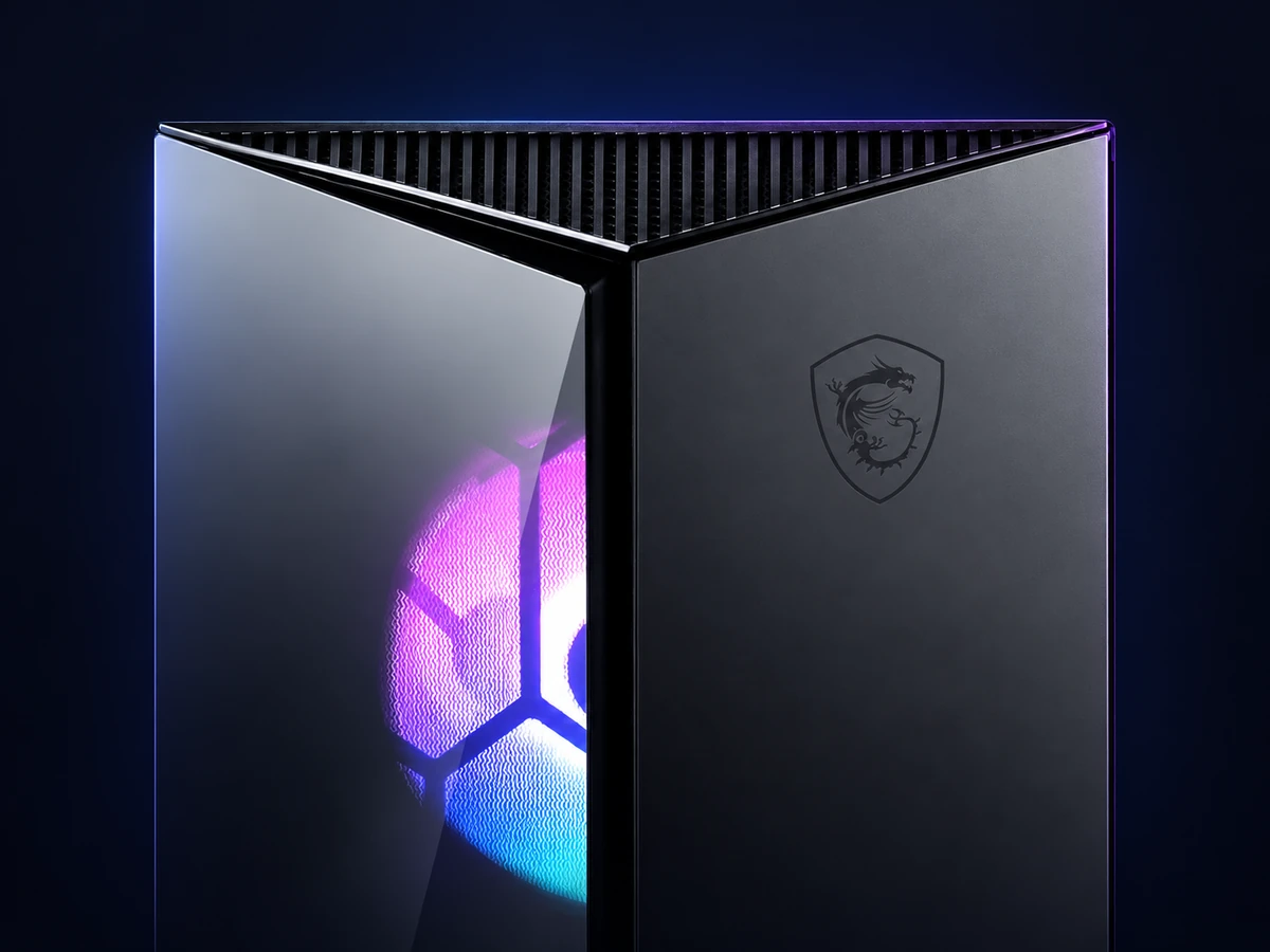 Angular glass front panel and RGB lighting of the black MSI MPG Gungnir 110R case