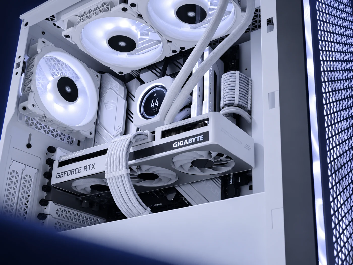 Example white personalized build with matching cables and liquid cooling
