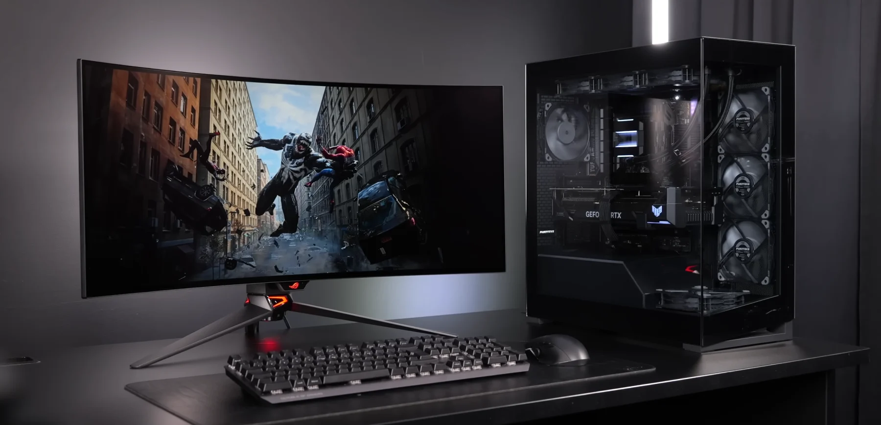 Black Hawk desk setup with monitor and peripherals